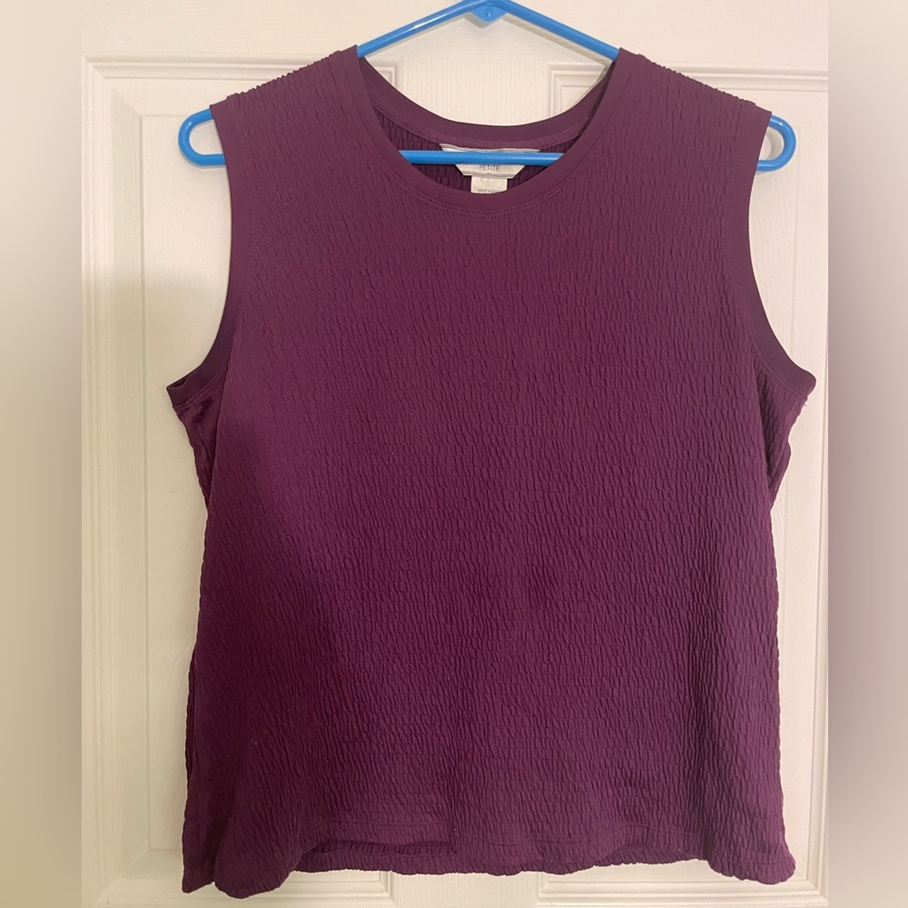 Allison Daley Textured Loose Fit Purple Sleeveless Blouse Business Casual Top